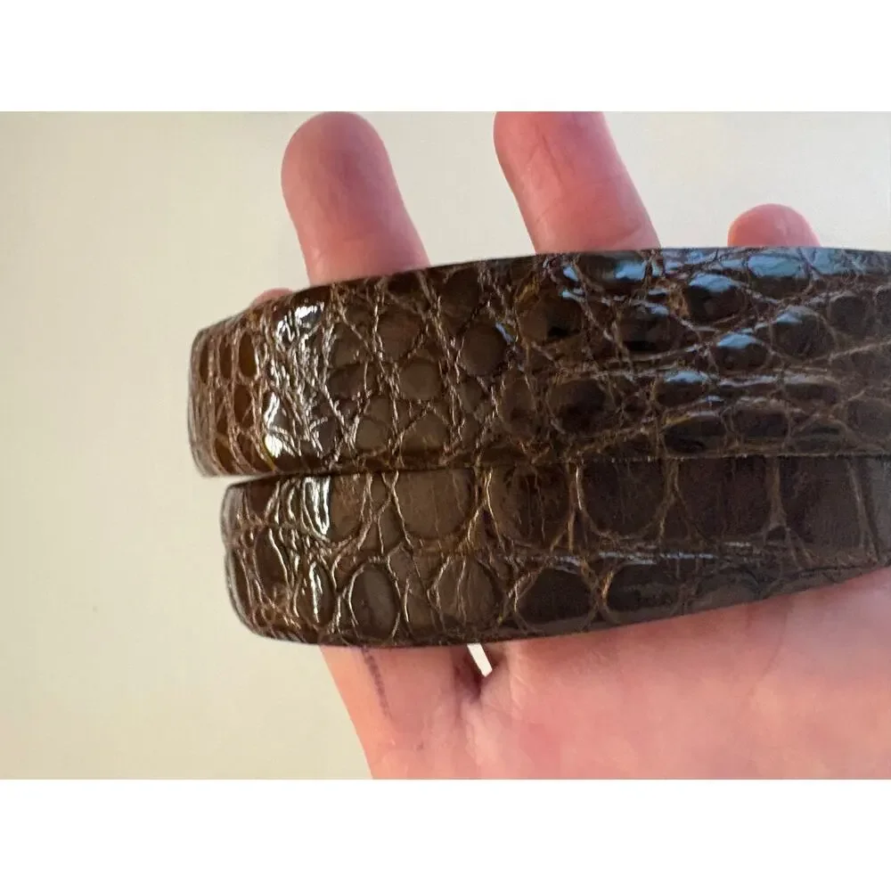 Vintage Brown Genuine Alligator Skin Belt Gold Tone Buckle 36 Old Money Class